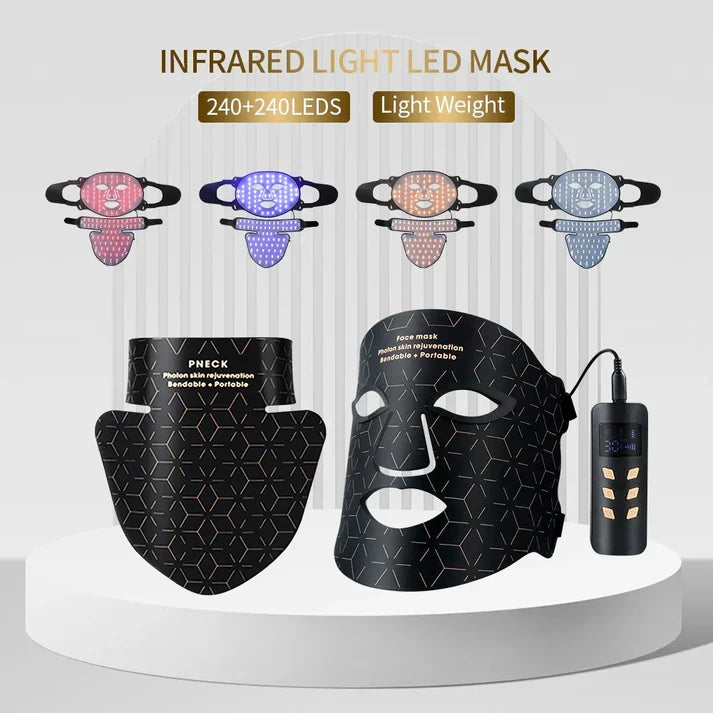 Silicone LED Face & Neck Mask | Anti-Aging Photon Light Therapy for Skin Rejuvenation & Brightening