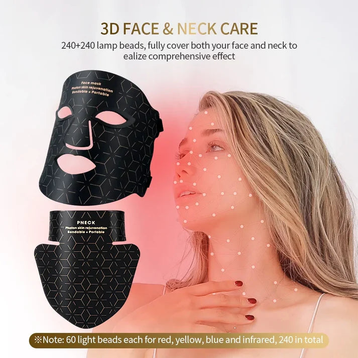 Silicone LED Face & Neck Mask | Anti-Aging Photon Light Therapy for Skin Rejuvenation & Brightening