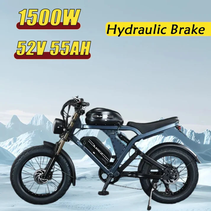 1500W Electric Bike with 52V 55Ah Battery | 20-Inch Fat Tires, Aluminum Frame, Off-Road & City E-Bike
