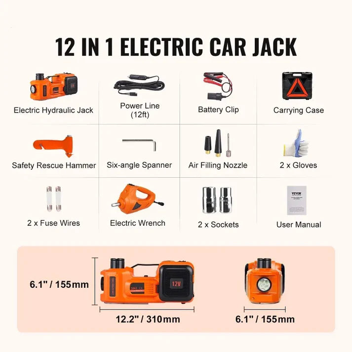5 Ton 12V Electric Hydraulic Car Jack with Impact Wrench & Tire Inflator