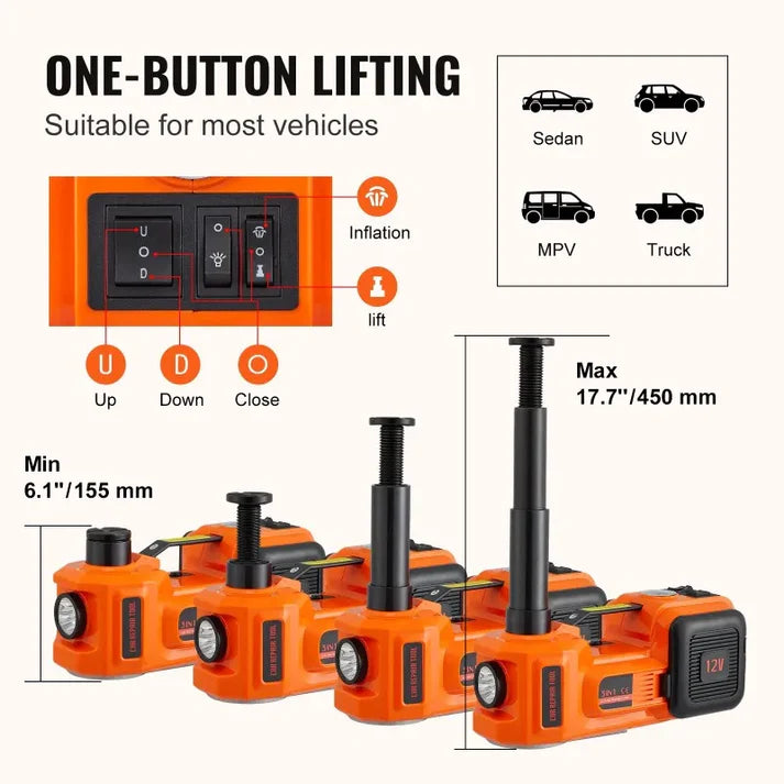 5 Ton 12V Electric Hydraulic Car Jack with Impact Wrench & Tire Inflator