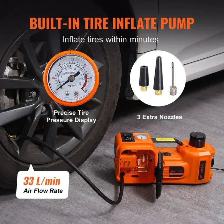 5 Ton 12V Electric Hydraulic Car Jack with Impact Wrench & Tire Inflator