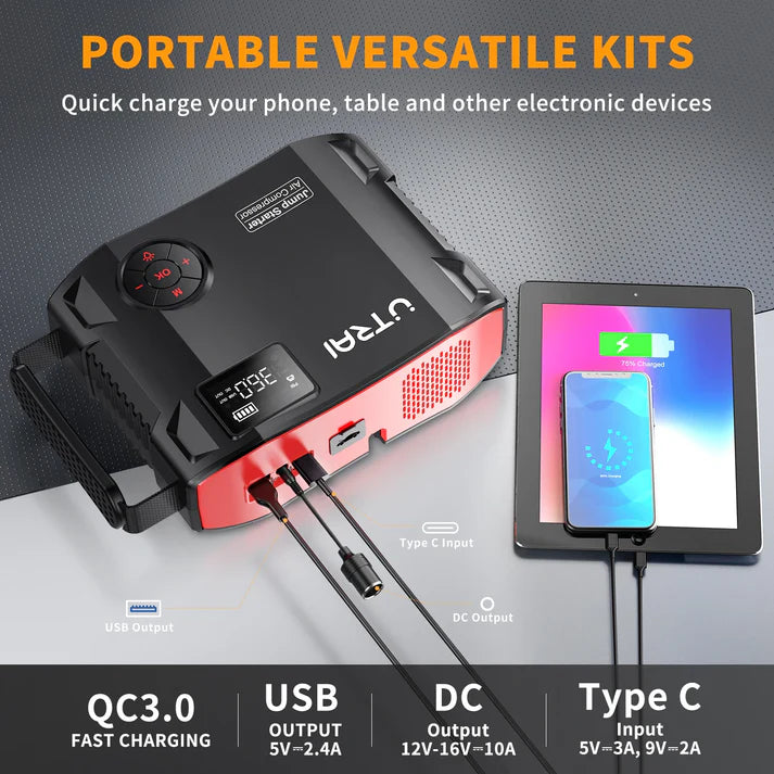 150PSI Portable Car Air Compressor & Jump Starter 4-in-1