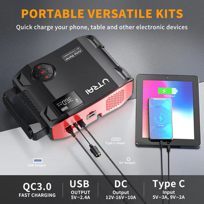 150PSI Portable Car Air Compressor & Jump Starter 4-in-1