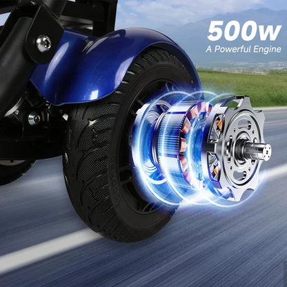 36V Foldable 4-Wheel Electric Scooter | 500W Dual Motor, 12mph, 2-Seater Mobility Scooter for Elderly & Disabled