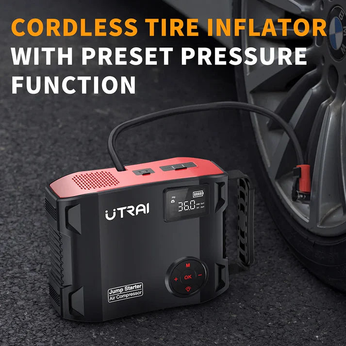 150PSI Portable Car Air Compressor & Jump Starter 4-in-1