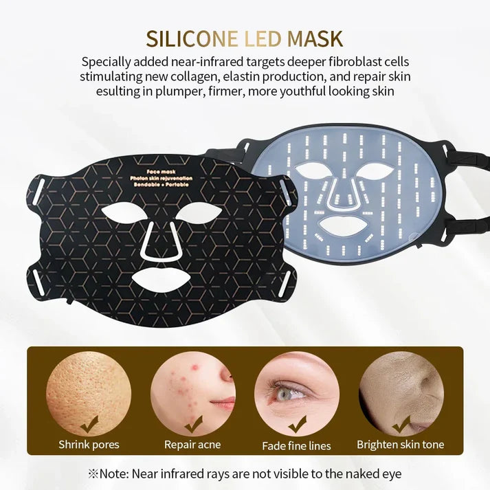 Silicone LED Face & Neck Mask | Anti-Aging Photon Light Therapy for Skin Rejuvenation & Brightening