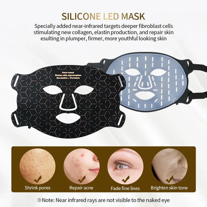 Silicone LED Face & Neck Mask | Anti-Aging Photon Light Therapy for Skin Rejuvenation & Brightening