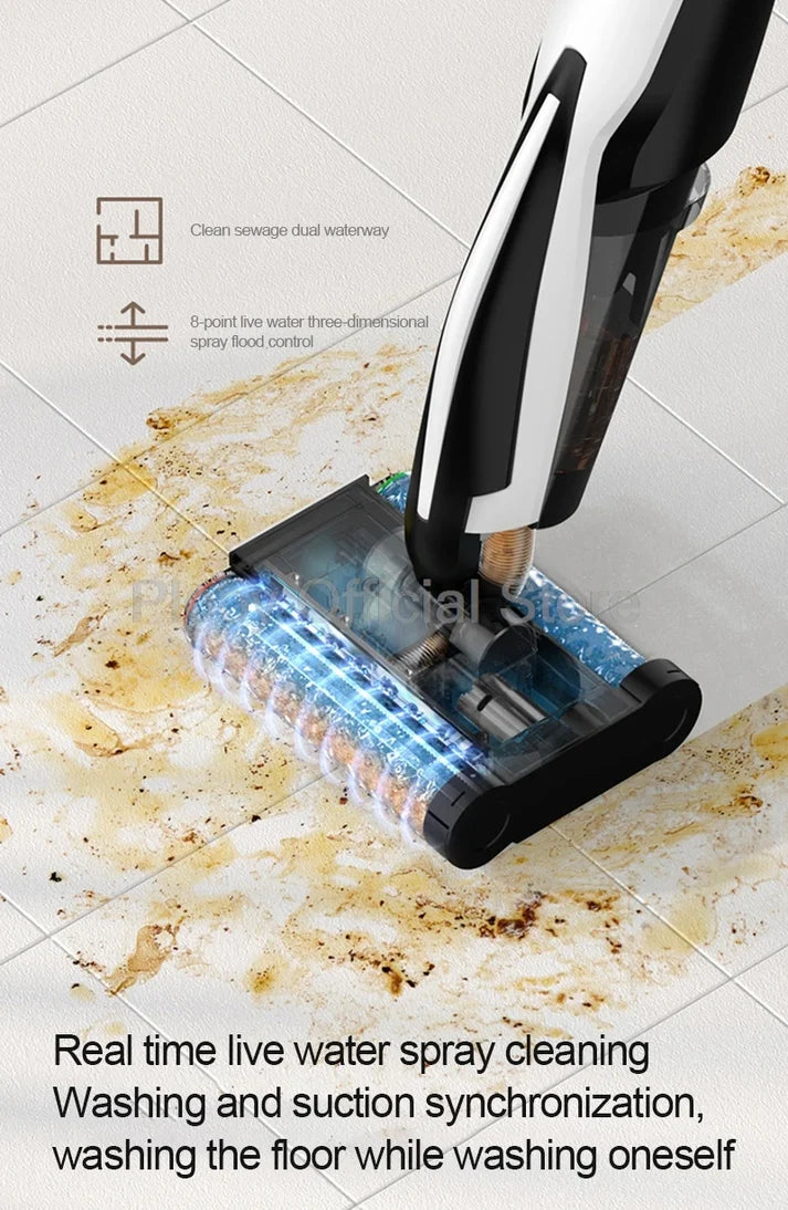 Wireless Electric Mop with Vacuum & Water Spray | All-in-One Smart Floor Cleaner with Suction & Self-Cleaning