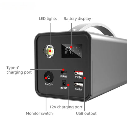 32000mAh Portable Power Station | 200W Solar Generator with 220V Output for Outdoor Camping & Emergency Power