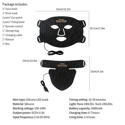 Silicone LED Face & Neck Mask | Anti-Aging Photon Light Therapy for Skin Rejuvenation & Brightening