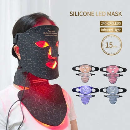 Silicone LED Face & Neck Mask | Anti-Aging Photon Light Therapy for Skin Rejuvenation & Brightening