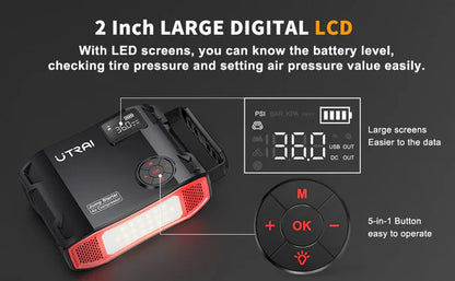 150PSI Portable Car Air Compressor & Jump Starter 4-in-1