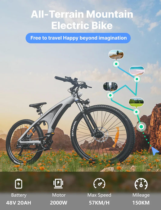 2000W Electric Mountain Bike | 57KM/H Speed, 27.5" Tires, Removable Battery, High-Power E-Bike for Adults