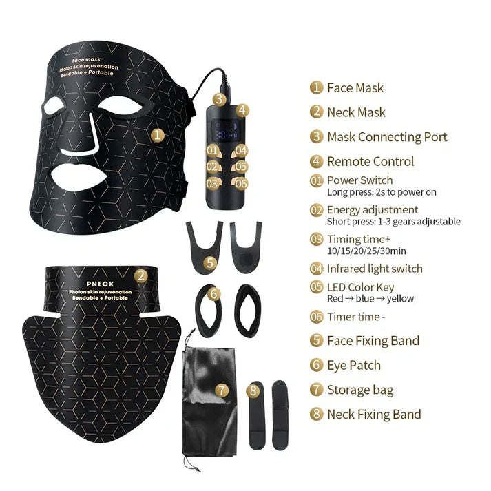 Silicone LED Face & Neck Mask | Anti-Aging Photon Light Therapy for Skin Rejuvenation & Brightening