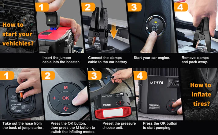 150PSI Portable Car Air Compressor & Jump Starter 4-in-1